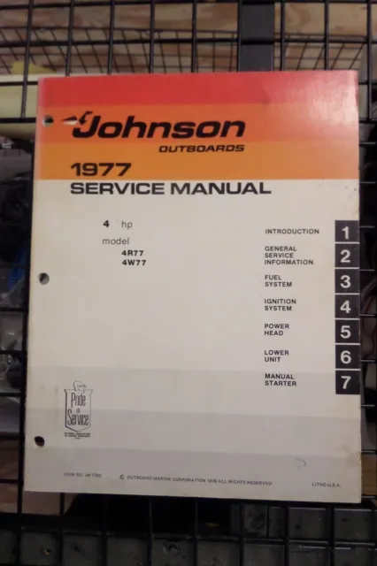 Johnson Outboard 1977 Service Manual Models 4 Hp # Jm-7703     (*422Eb)
