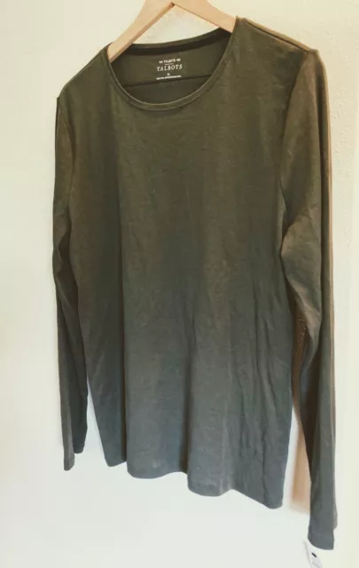NEW XL Talbots 100% Pima Crew Long Sleeve tee shirt top olive green gray NWT $35