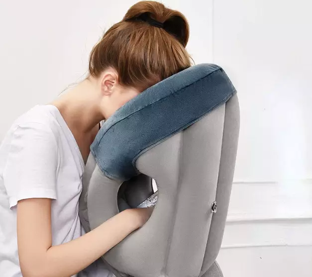 Inflatable Air Cushion Travel Pillow Headrest Chin Support for Airplane Car ETC