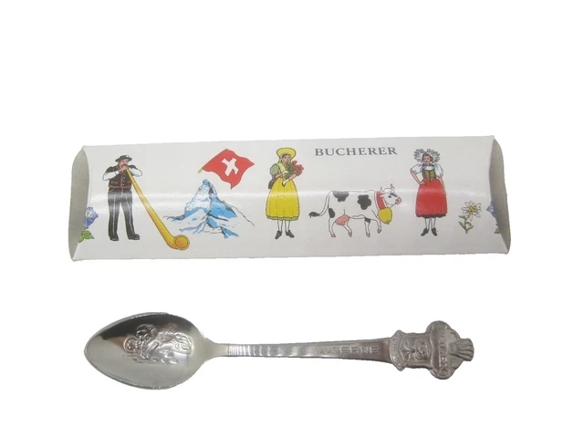 VTG Rolex Bucherer Switzerland Souvenir Collector 4" Spoon Lucerne w Rose, CB