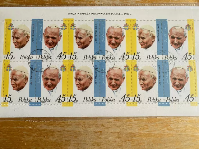 Briefmarken Polen Polska 1987 Mi-Nr. 6x 3099 + 3100 Kleinbogen Papst gestempelt