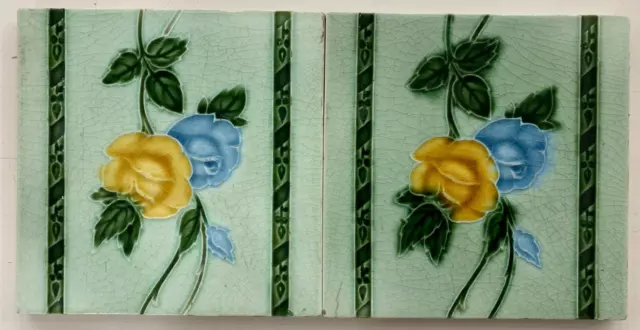 2 pcs art deco nouveau majolica tile Vintage H&R Jhonson England Antique  Rare