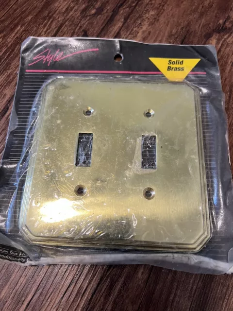 Style Solid Brass Double Switch Wall Plate Cover Vintage New Old Stock