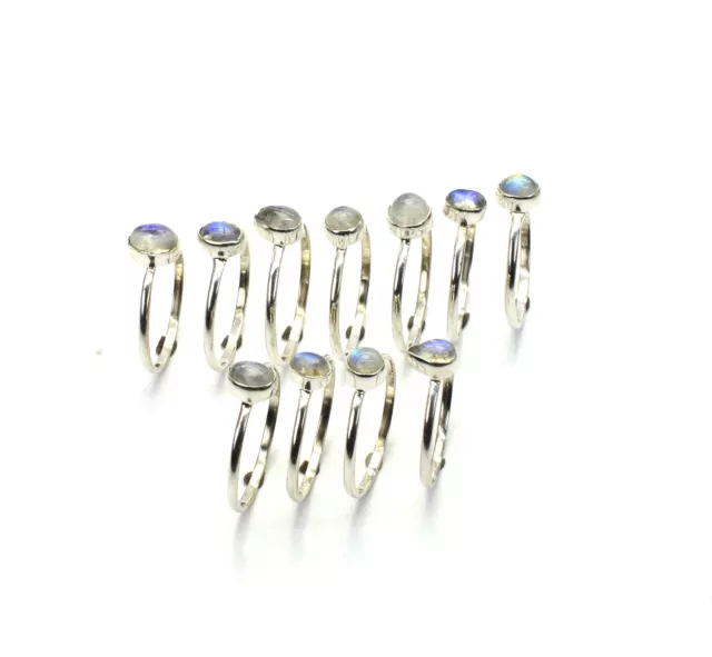 Wholesale 11Pc 925 Solid Sterling Silver White Rainbow Moonstone Ring Lot 1 B