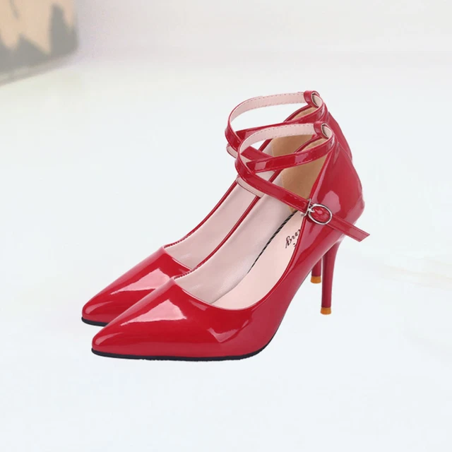 Stiletto High Heel Pumps Buckle Straps Heels Red Shoes Women Heels One Word Belt