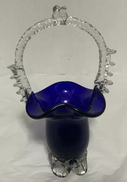 Vintage Romanian Cobalt Blue Glass “Basket” Vase