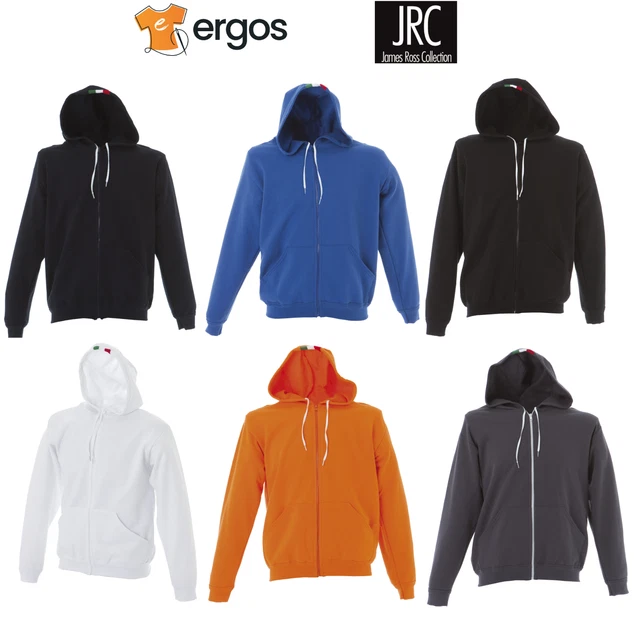 JRC Felpa ASTI Made In Italy in Cotone con Cappuccio Tricolore Zip Intera Uomo