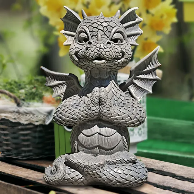 Garden Dragon Statue Large Dragon Figurine with Lamp Meditation Dragon Figurine