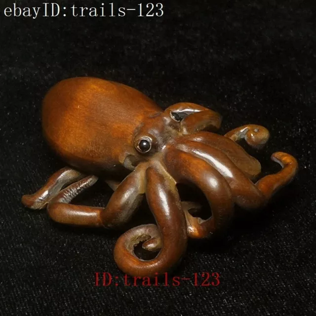 Japanese boxwood hand carved octopus fish Figure statue netsuke collectable