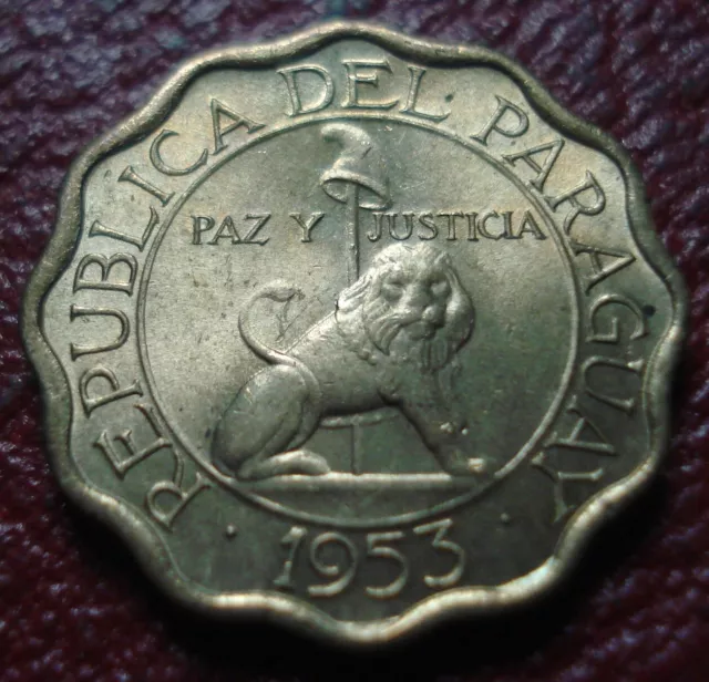 1953 Paraguay 10 Centimos In Uncirculated Condition