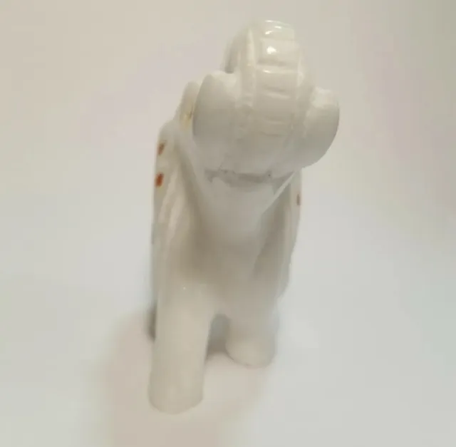 WHITE MARBLE ELEPHANT Statue Figurine Trunk Up Semi Precious Stones ...