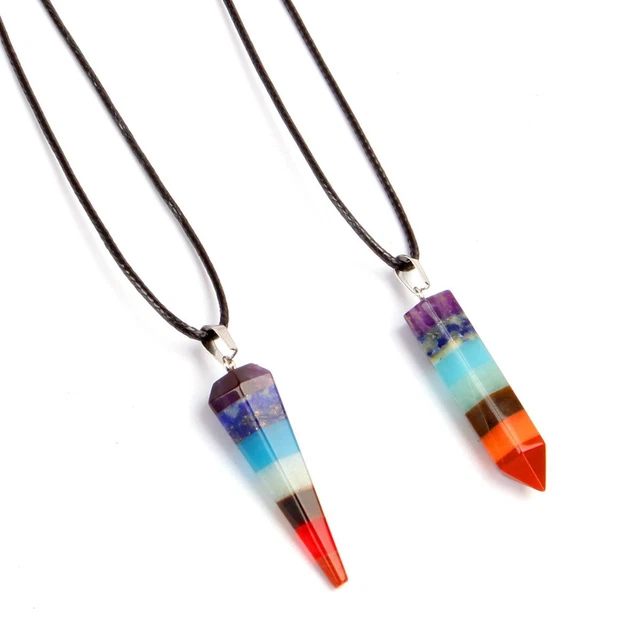 7 Chakra Natural Crystal Pendulum Quartz Stone Pendant Healing Gemstone Necklace 5