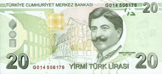 Turkey 20 Lira 2009 Circulated Banknotes. Twenty Turkish Lira Currency Bill 2