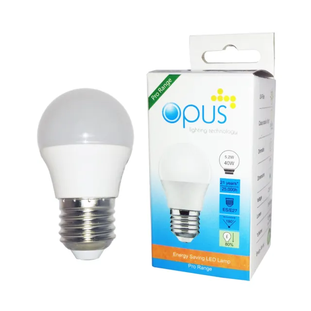 3 x Opus LED Golf Ball Light Bulbs 5.2W = 40W ES E27 Dimmable Lamps Warm White