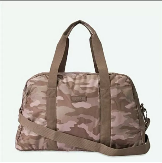 Victorias Secret Pink Bora Brown Camo Duffle Bag Tote Weekender Gym Carry On Nwt