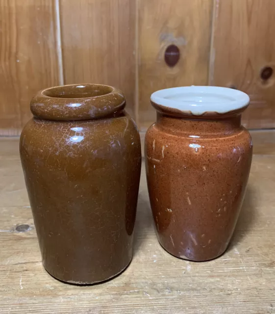 2 x Vintage Stoneware Ink Pots Rustic Small Vases