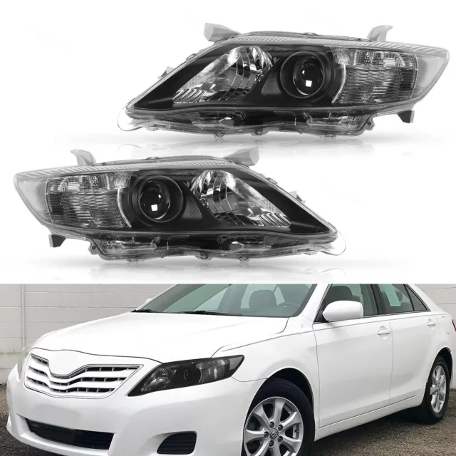 Pair Headlights Clear Lens Black Housing Fit For 2010-2011 Toyota Camry