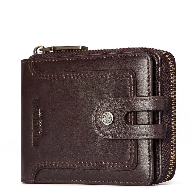 Men's Wallet Genuine Leather RFID Bifold Zipper Purse Coins Pocket Card Holder 2