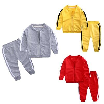 Baby Tracksuit Sport Outfit Girl Boy Long Sleeves Toddler Pocket Coat Pants Set