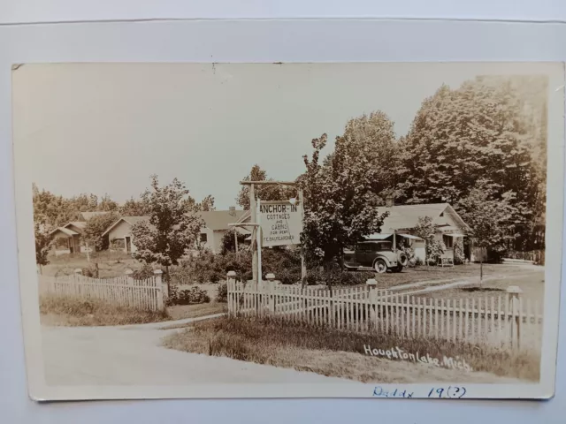 Vintage B/W Postcard of Anchor - In Cottage & Cabins, Houghton Lake, MI.