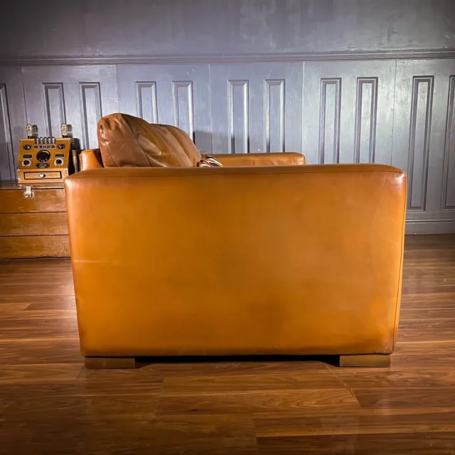 Leather 3 Seater Sofa Tan Brown Vintage Danish Style Retro Mid Century Modern 3