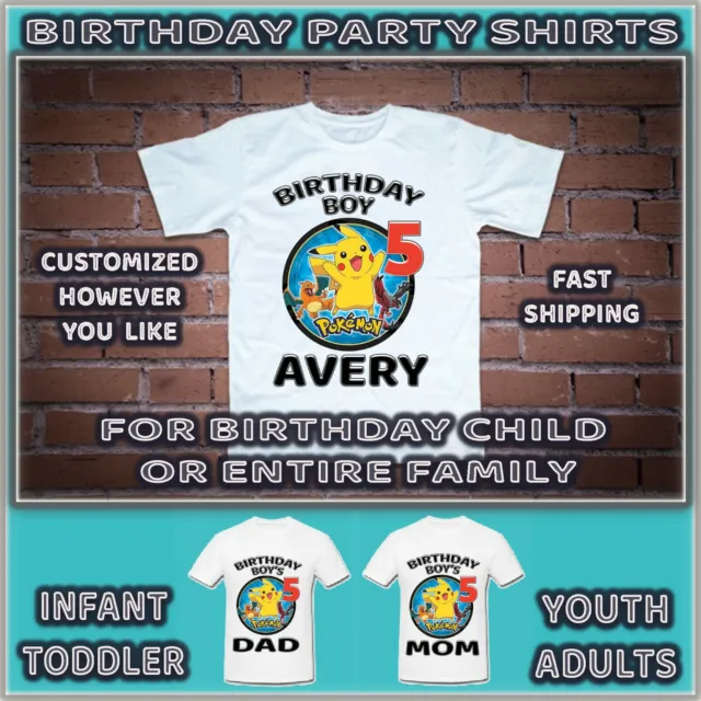 Pokemon Birthday Shirt For Kids Childs Children Youth Tshirt Tee T Shirt Party