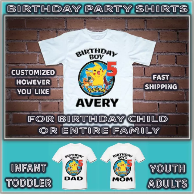 Pokemon Birthday Shirt For Kids Childs Children Youth Tshirt Tee T Shirt Party