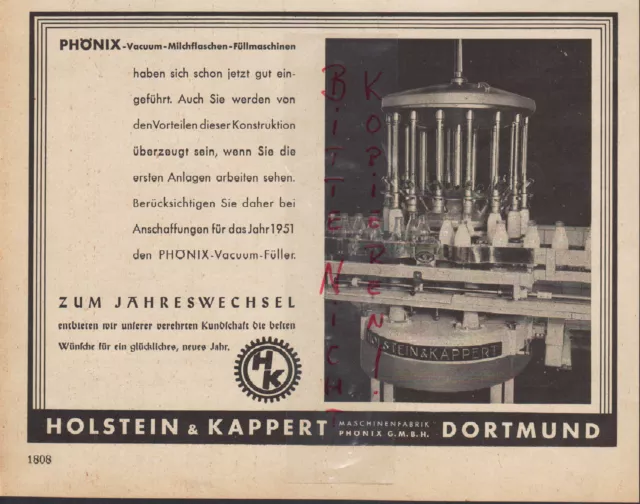 DORTMUND, Werbung 1950, Holstein & Kappert Maschinen-Fabrik Phönix GmbH Milchfla