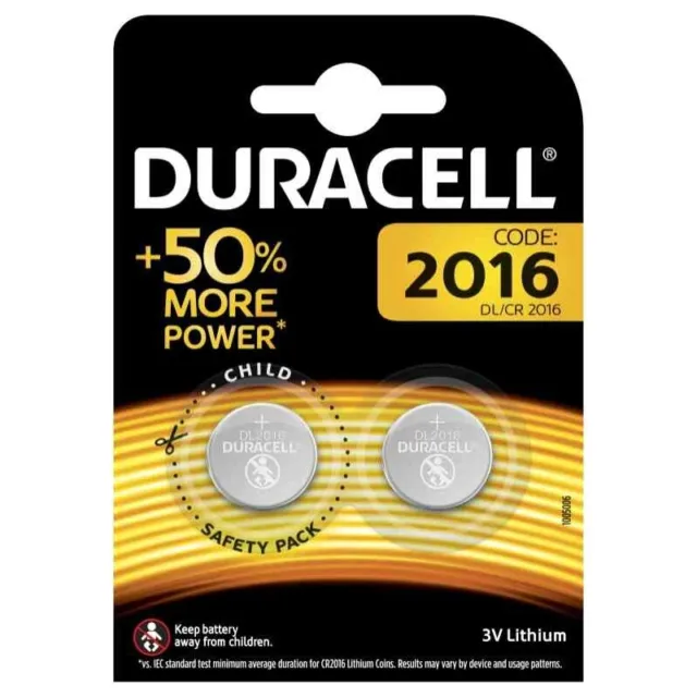 CR2016 DURACELL batteria bottone al litio 3V lotto 2 pz