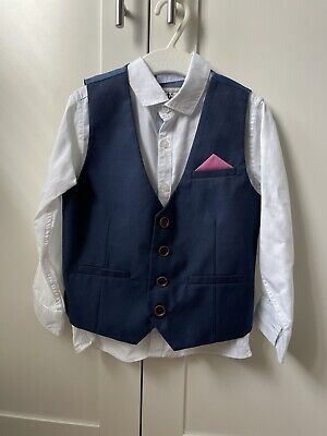 Boys NEXT Tailored Navy Blue 2 Piece Suit Age 3-4 Years -Shirt And Waistcoat VGC