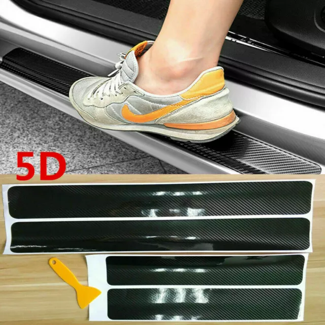 4x Accessories Carbon Fiber Car Scuff Plate Door Sill 5D Sticker Protector Parts