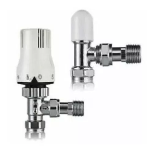 Thermostatic Radiator Rad Valve Pack 15mm x 1/2" Angled TRV Lockshield Free PTFE