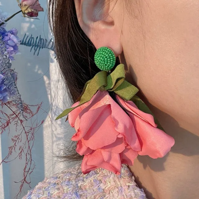 Tuch Bowknot Ohrring Harz Ohr zubehör Übertriebene Blumen ohrringe  Frauen