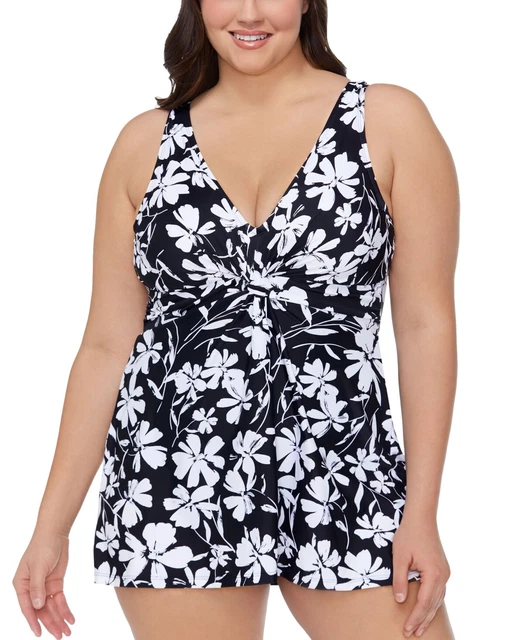 Island Escape Women's Magnolia Underwire Swimdress Black Size 22W