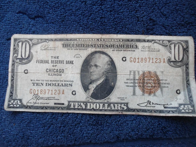 1929 Ten Dollar Federal Reserve Note, Bank  Of Chicago, Brown Seal