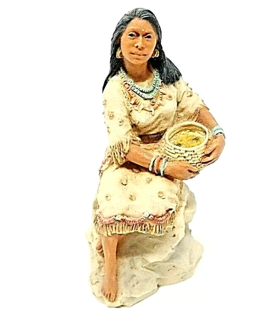 Vintage Native Woman With Bowl Figurine 1990 Castagna Italy Statue 5" X 2" X 2"