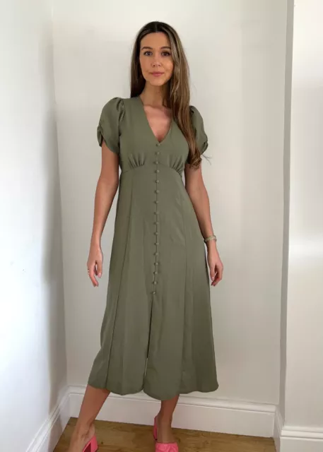 Brand New Wallis Sage Green Button Through Short Sleeve Dress Sizes 8-20