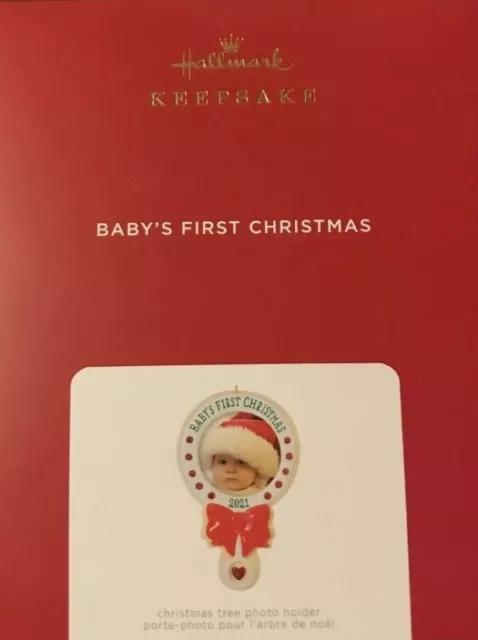 Hallmark 2021 Keepsake Ornament Babys First Christmas Baby Rattle Picture Frame