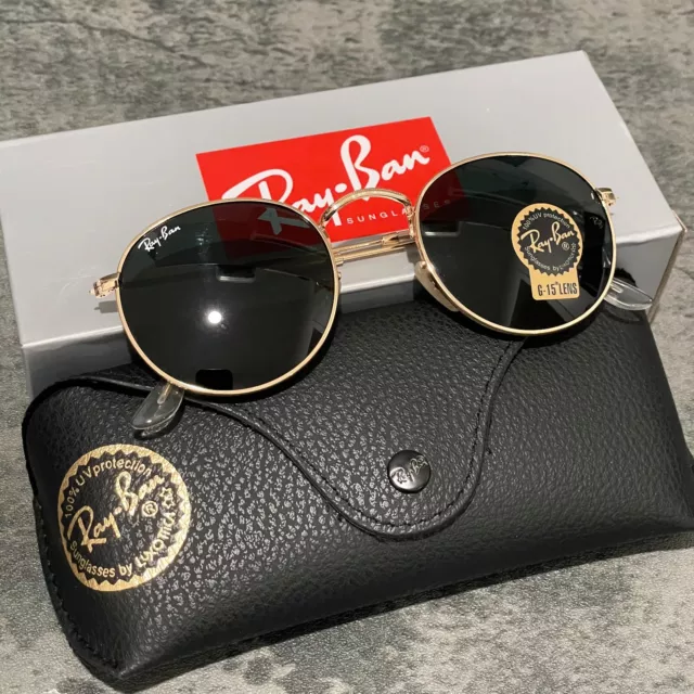 Ray-Ban Sunglasses RB3447 Round Metal Gold Frame Black Classic Lens 50mm Unisex