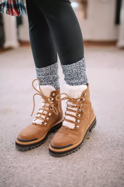 MARC FISHER LTD. Izzie Cold Weather Boots Women s 5M Tan Sherpa Round Toe LaceUp 93.32 PicClick