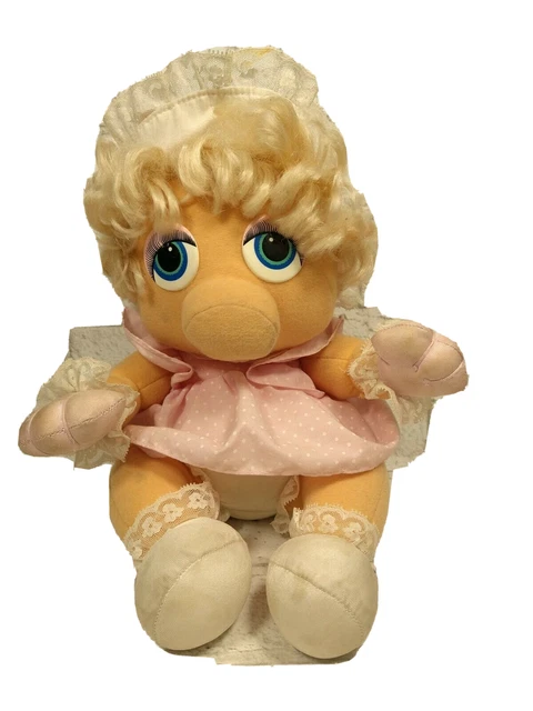 Vtg. Miss Piggy Muppet Babies Hasbro Softies Plush Doll Toy Henson 1983 Stained