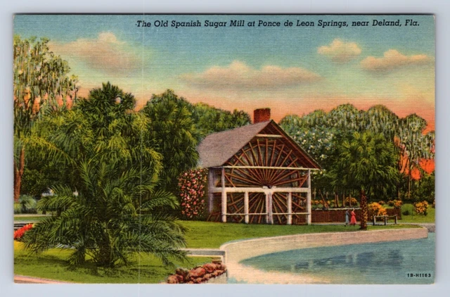 Vintage Old Spanish Sugar Mill At Ponce De Leon Springs De, Fl Linen Postcard Hy