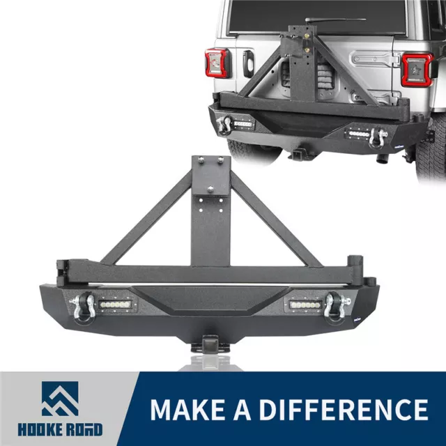 HOOKE ROAD REAR Bumper w/ Tire Carrier LED Lights For Jeep Wrangler JL