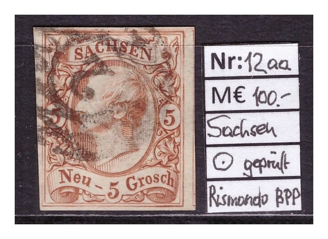 Altdeutschland, Sachsen, MiNr. 12aa, Riesenrand gestempelt, geprüft Rismondo BPP