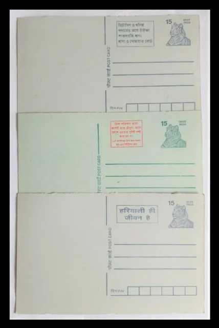 163.INDIA (15P, 03DIFF) Tigre Carte Postale. MNH