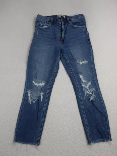 Abercrombie Fitch Women's Jeans Size 6R Mom Blue Distressed Mid Rise Denim