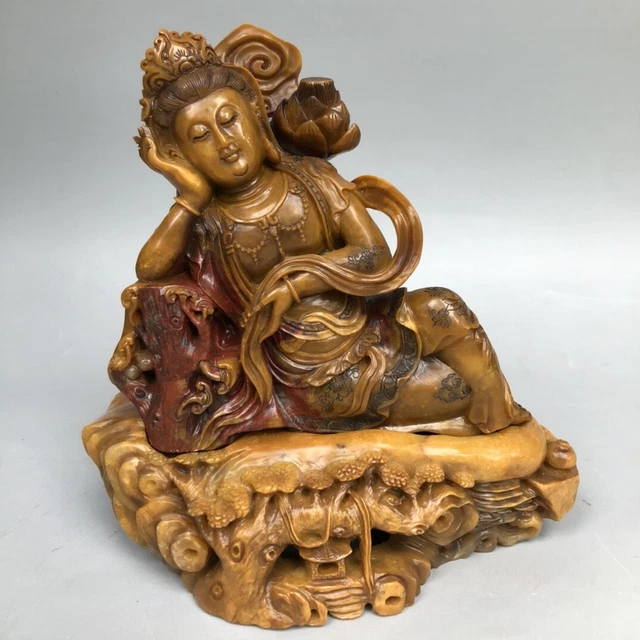 Chinese Exquisite Handmade Guanyin carving Shoushan Stone Statue
