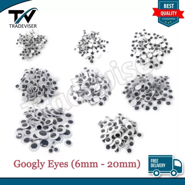 100-1000Pcs Googly Wiggly Wobbly Moving Eyes Self Adhesive 6mm - 20mm