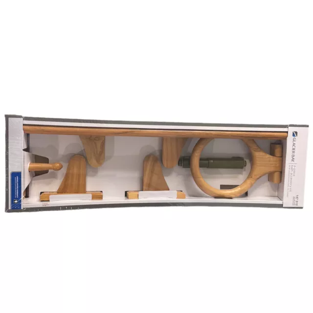 GLACIER BAY 4Piece Bath Set with Towel Ring Robe Hook TP Holder Towel Bar in Oak