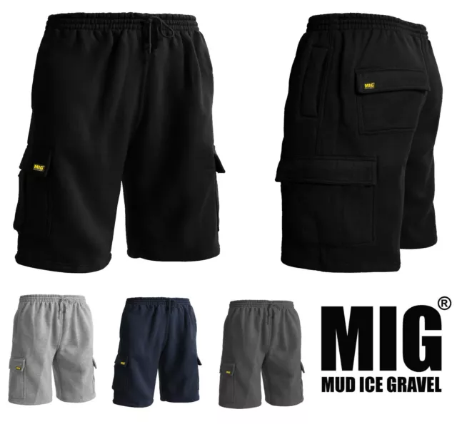 MIG Mens Fleece Cargo Shorts Jogging Bottoms - SPORTS CASUAL WORK SHORT JOGGER